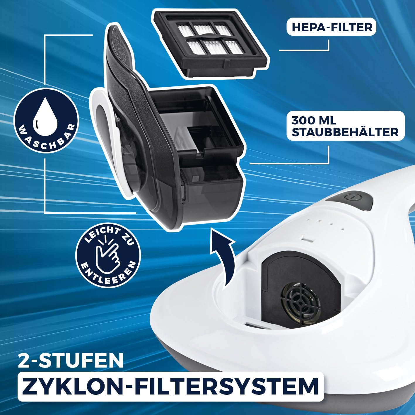 CLEANmaxx Milbensauger für Matratzen mit UV-C-Licht | Matratzenreiniger mit HEPA-Filter, entfernt 99,9% Aller Milben | Matratzensauger mit Ultraschall, Hitze & Vibration