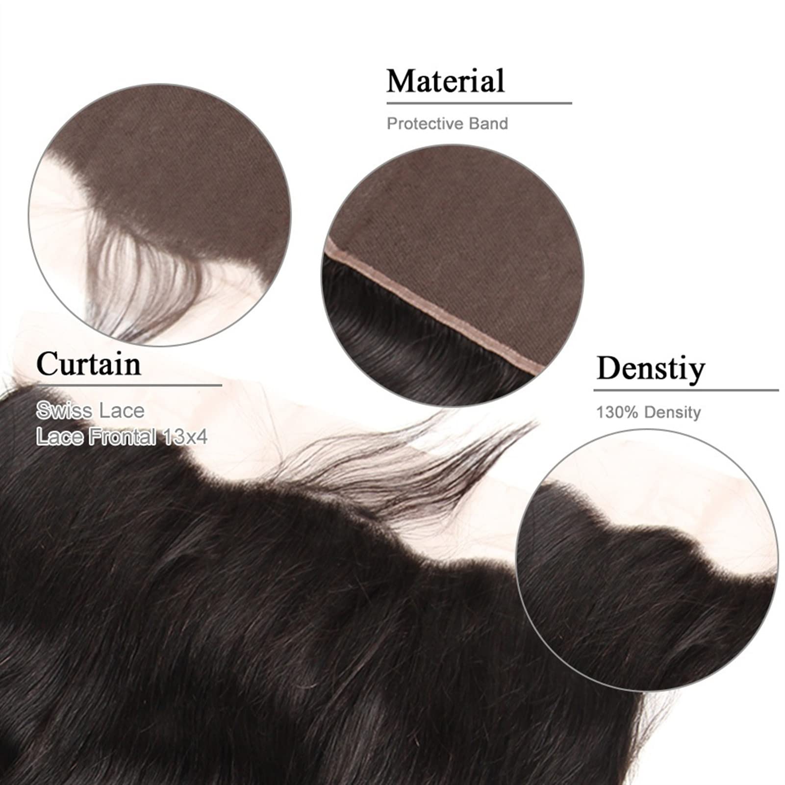 Fasci di capelli umani Bandetti dell'onda del corpo dei capelli brasiliani con chiusura frontale 8-30 pollici Bandetti dei capelli umani di 8-30 pollici con frontale Non remy 13x4 pizzo frontale del p