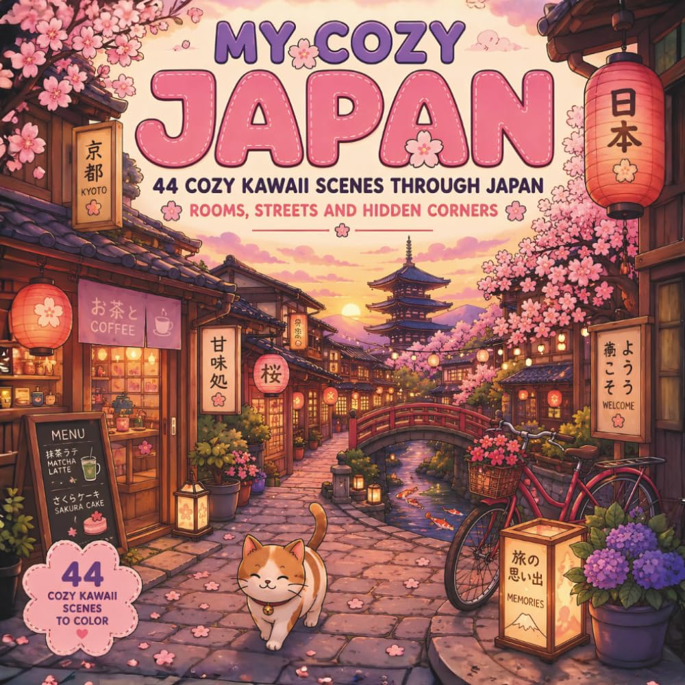 My Cozy Japan: 44 Cozy Kawaii Scenes Through Japan – Rooms, Streets and Hidden Corners Coloring Book for Adults and Teens