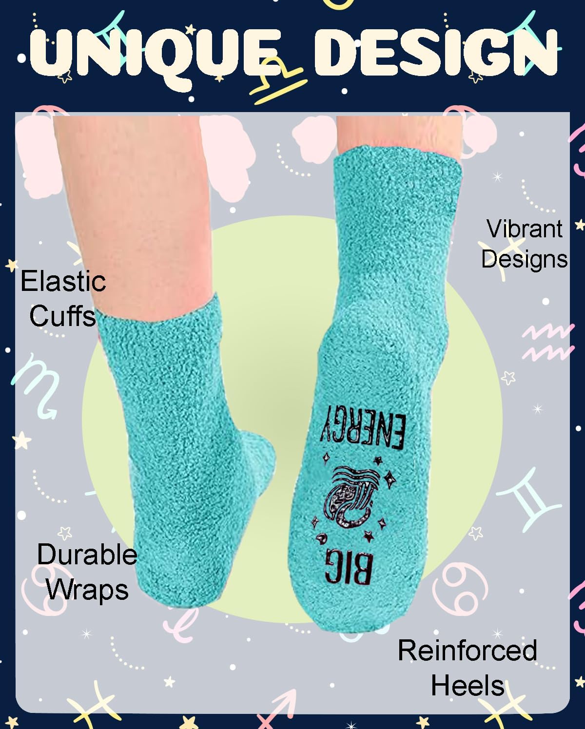Zodiac Birthday Gifts Astrology Constellation Horoscope Fuzzy Space Galaxy Socks for Women Teen Girls - Image 3