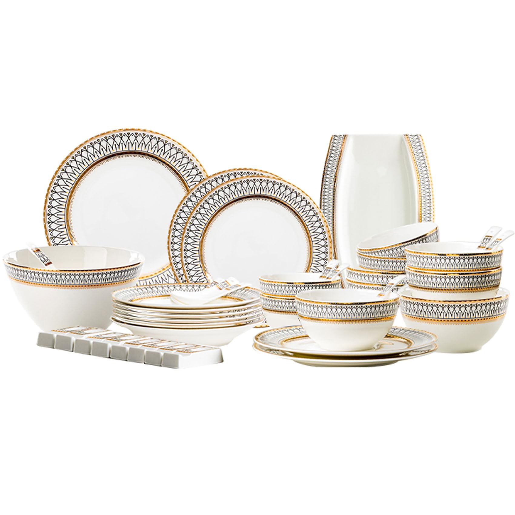ry - Juego de vajilla de porcelana china para 8 platos pintados a mano con borde en D con tazas de café T para comidas diarias y ocasiones especiales