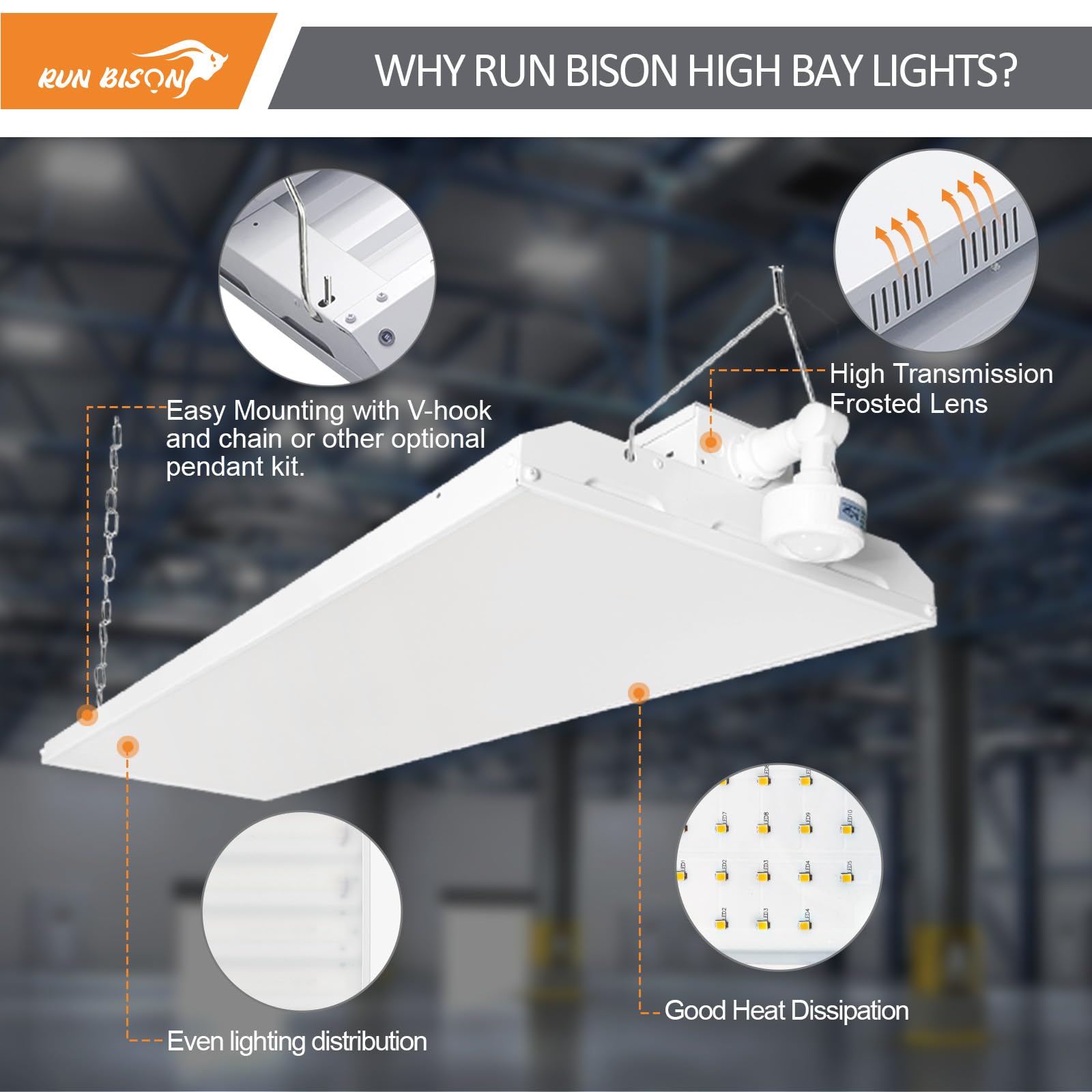 4FT LED High Bay Shop Light with Motion Sensor Remote Control Included 300W High Bay LED Lighting 40500LM — view 4