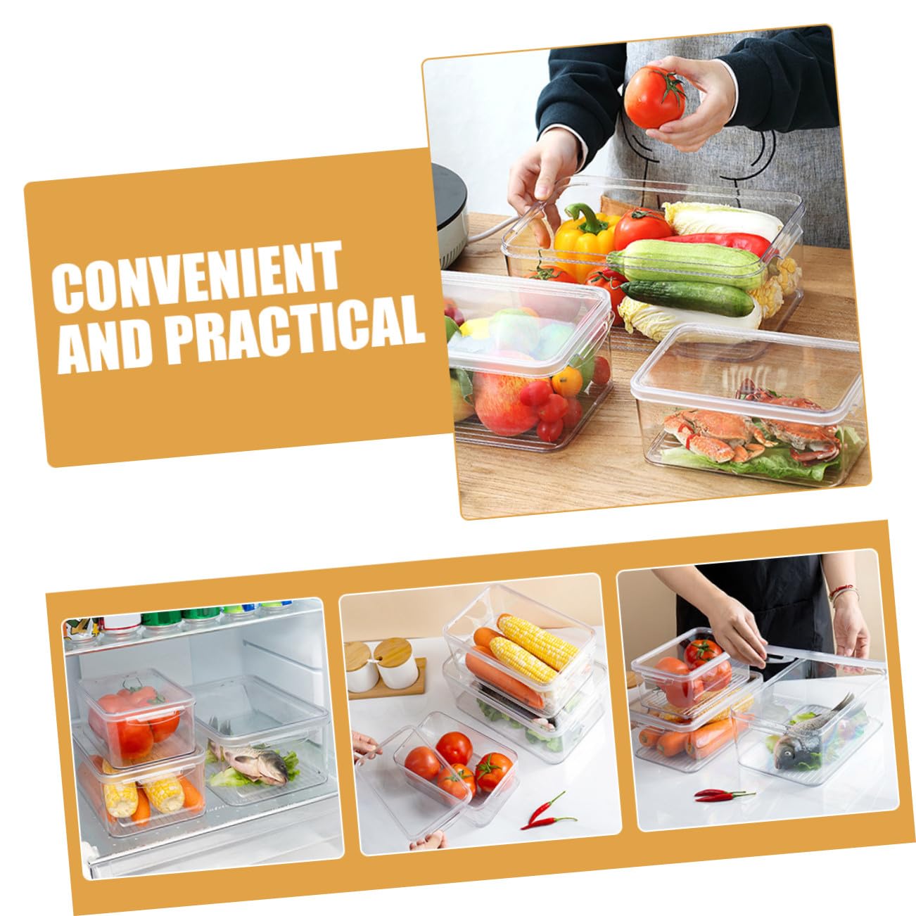 Homoyoyo Caja de Almacenamiento para Refrigerador Pet Transparente 3 Piezas | Apilable, Resistente al Desgaste, para Frutas y Alimentos, Uso en Cajón y Congelador