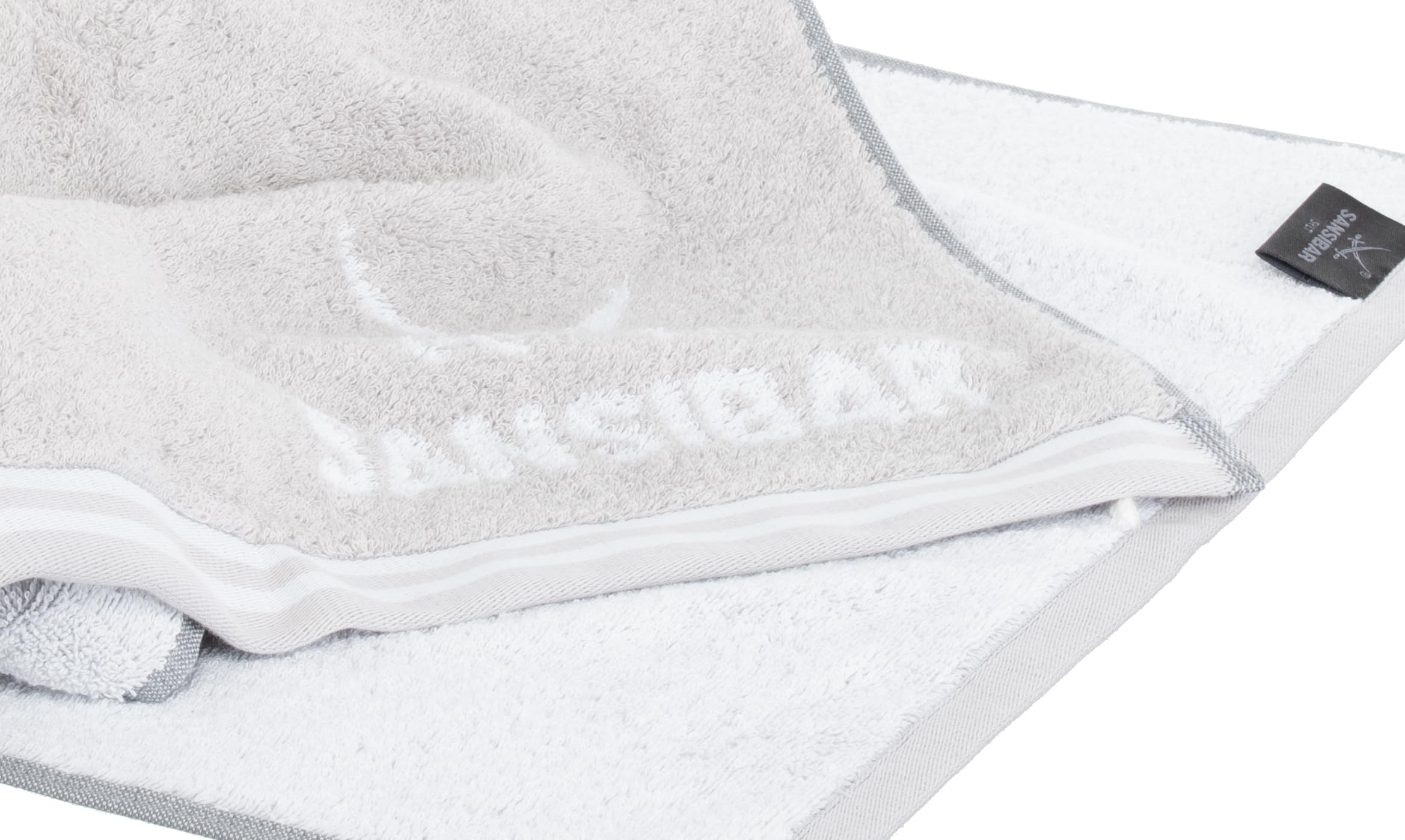Sansibar Handtuch 4er Set 50x100 cm 100% Baumwolle Doubleface Frottiertuch gestreifte Borde Zweifarbig Silber/Weiß