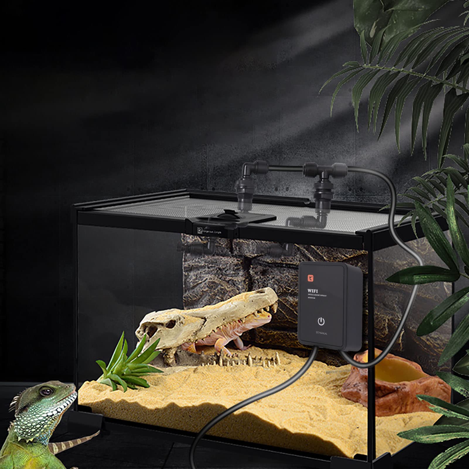 Cryfokt Humidificador para Reptiles, de Nebulización Controlado por WiFi con Panel Táctil y Boquillas de Pulverización Ajustables para Terrario Rana Serpiente Lagarto (Enchufe de la UE)