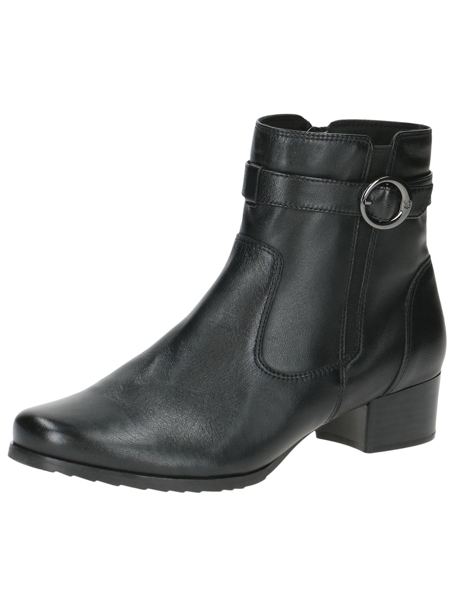 CAPRICE Comfort Women's leather heeled ankle boots with zipper, Black (Black Nappa), 5.5 UK