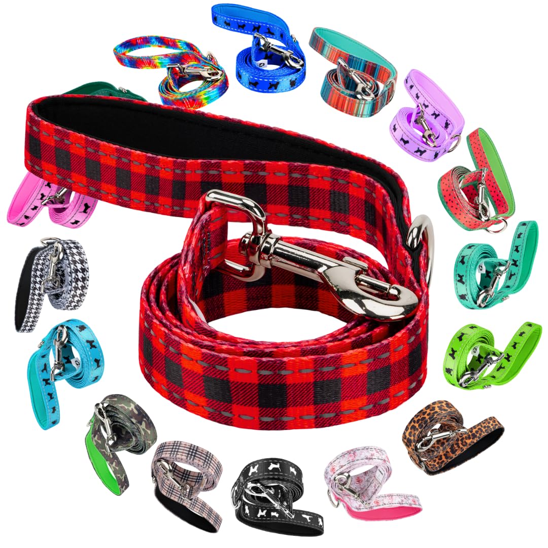 EcoBark Dog Leash - Soft & Reflective Comfort Leash with Padded Handle - Safe, Strong, & Durable for Small, Medium or Large Dogs (Red Buffalo Plaid)
