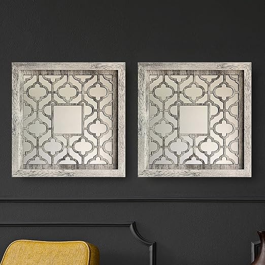 QMDECOR MDF Wood Material Washed White Decor Mirror Rustic Distressed