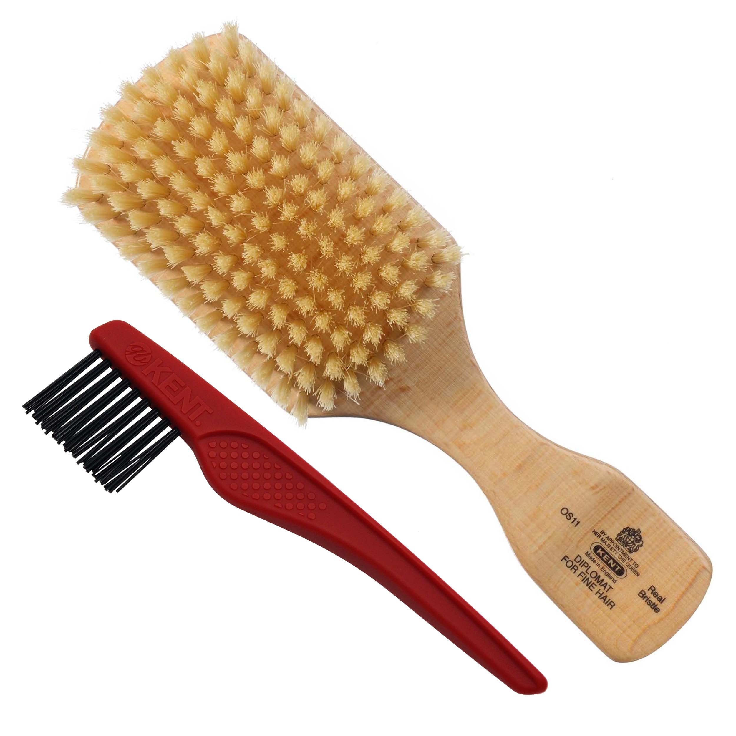 OS11 Satinwood Military Club Hair Brush & Beard Brush – Soft White Boar Bristles for Fine or Thinning Hair, Recommended for Sensitive Scalp and Hair Loss, Men's Grooming, and Beard Care