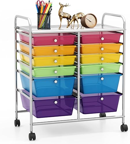 Miniatura 10 de SILKYDRY Carrito de almacenamiento con ruedas de 20 cajones, organizador de arte con ruedas para maquillaje, herramientas, papel, carrito de