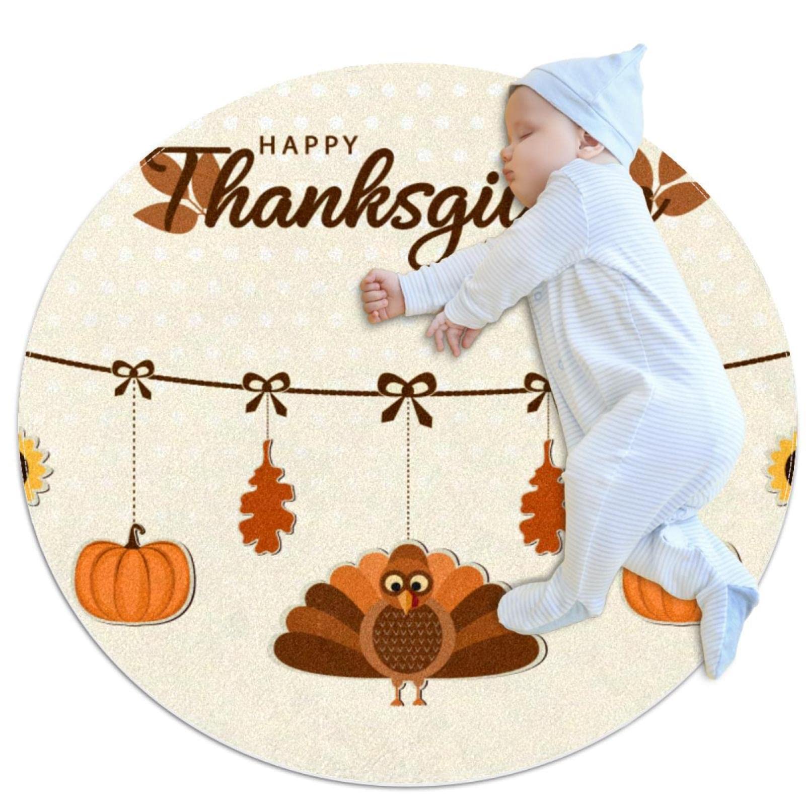 Tapis de sol Thanksgiving rond 1m lavable pour décorer la chambre d'enfant