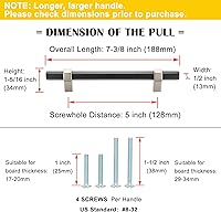 Vista 2 de Paquete de 5 tiradores de gabinete con agujero central de 5 pulgadas, manijas de gabinete en negro mate y níquel cepillado, accesorios de cocina