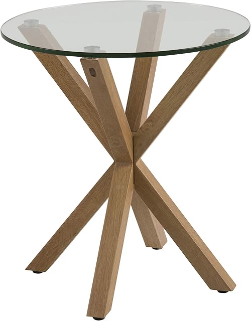 Amazon Brand - Movian Zala End/Side Table with Glass Table Top, 50 x 50 x 55 cm, Glass/Brown