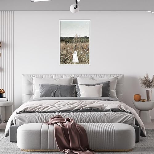 Miniatura 3 de Bonito póster de lienzo de fantasma en un prado de flores, retro, romántico, campo de flores silvestres, paisaje, arte de pared, gótico, oscuro,