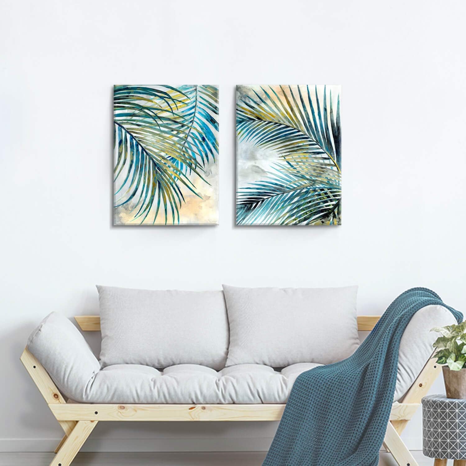 ARTISTIC PATH Palm Leaves Canvas Wall Art: Tropical Leaf Artwork Picture Painting for Bedroom (18" W x 24" H x 2 Pcs,Multi-Sized)