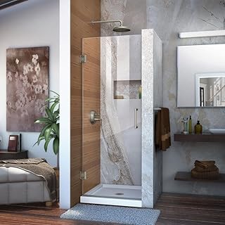 Unidoor 29 in. W x 72 in. H Frameless Hinged Shower Door in Brushed Nickel, SHDR-20297210F-04