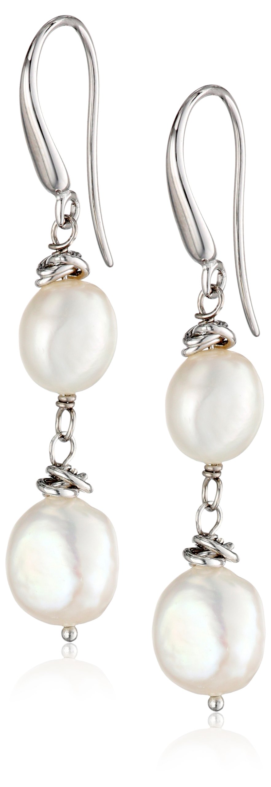 Honora "Crush" White Freshwater Cultured Pearl (8-10 mm) Dangle Earrings, 1.75"