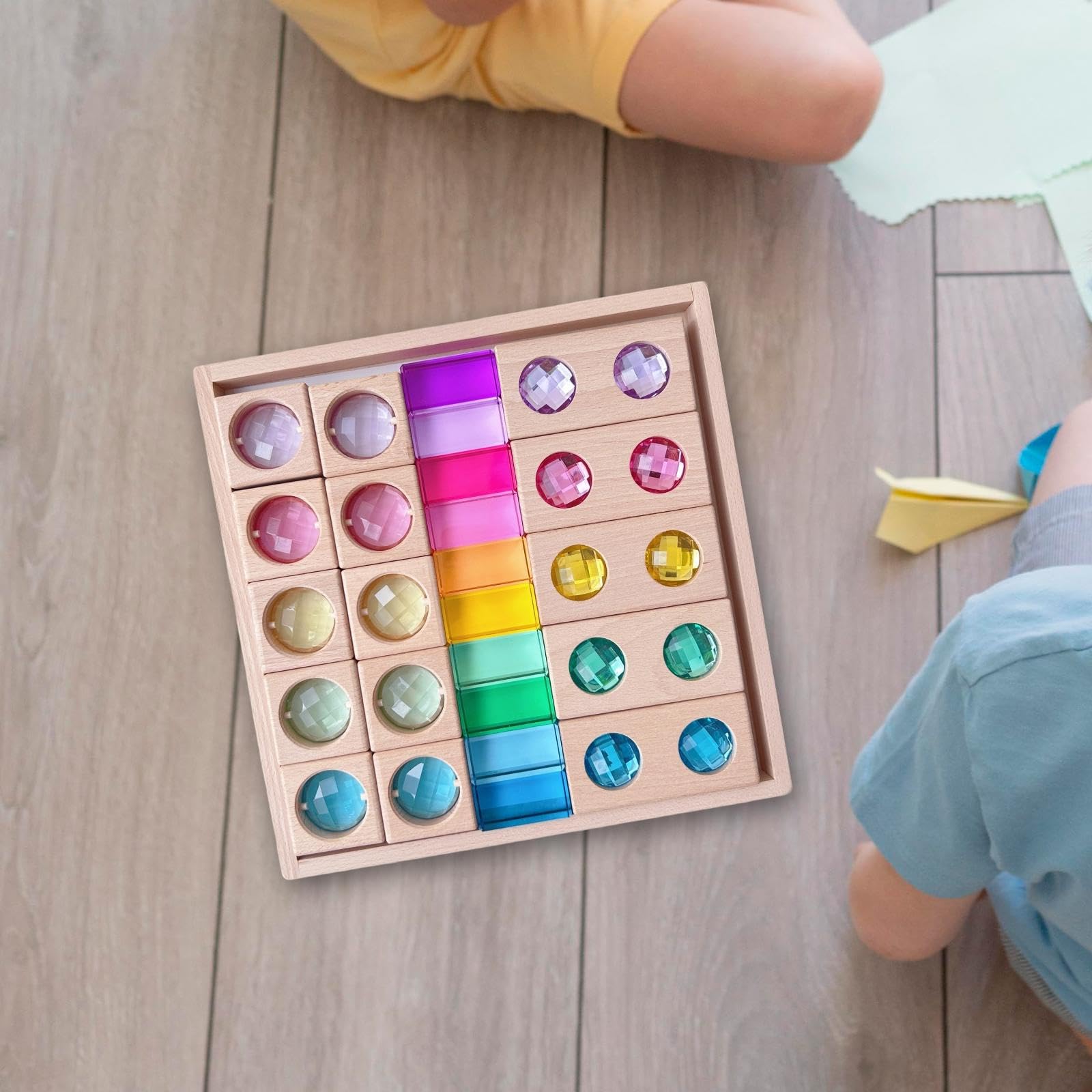 Acryl Holzbausteine ​​für Kinder mit Aufbewahrungstablett Zur Förderung Der Feinmotorik, Der Hand Und Augenmuskulatur.