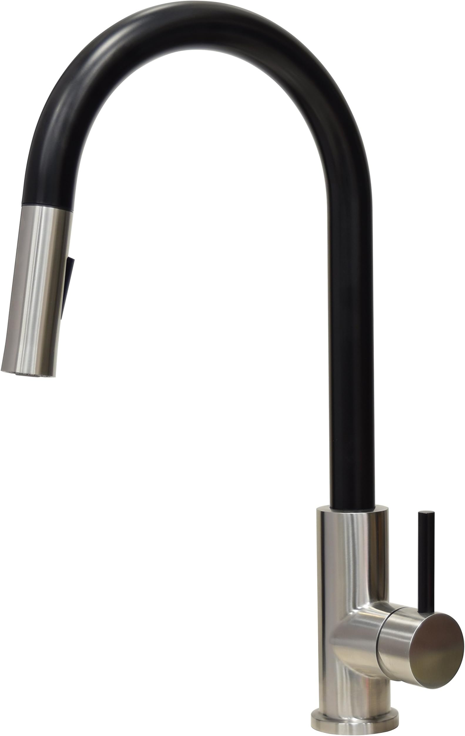 T304 Solid Stainless Steel Pull-Out Kitchen Faucet, Brushed Steel and Black