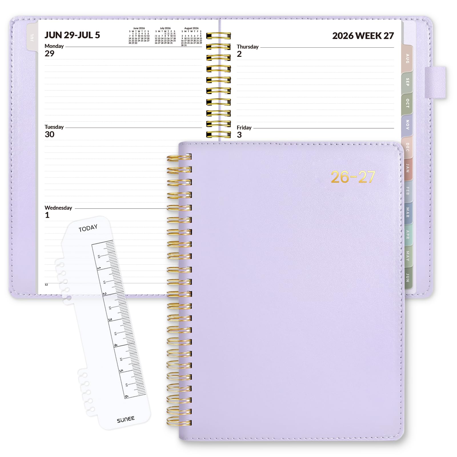 SUNEE Agenda settimanale e mensile 2024-2025, con copertina rigida, 16,3 x 21,6 cm, 12 mesi (luglio 2024 - giugno 2025), copertina in pelle vegana, calendario accademico, tasca, appunti, scheda