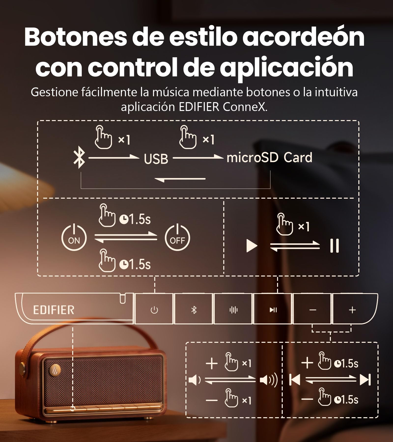 Edifier MP330 Altavoz Bluetooth Portátil con 40W RMS & Audio Hi-Res，Marrón | Sonido 360°, Emparejamiento estéreo dual, 19h de autonomía, Bluetooth 6.0 Multipunto, para interior y exterior