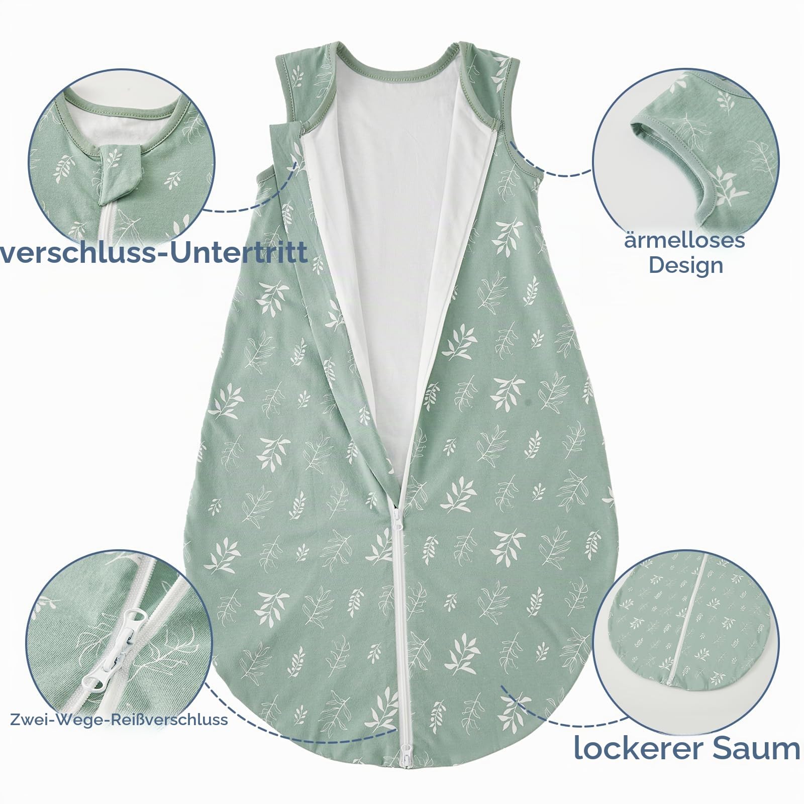 Duomiaomiao Baby Schlafsack Sommer 1.0 Tog-100% Baumwolle 2er Pack Sommerschlafsack Herbst Babyschlafsack 85 cm für Mädchen Jungen Neugeborene 6-18 Monate (Grüne Blätter)