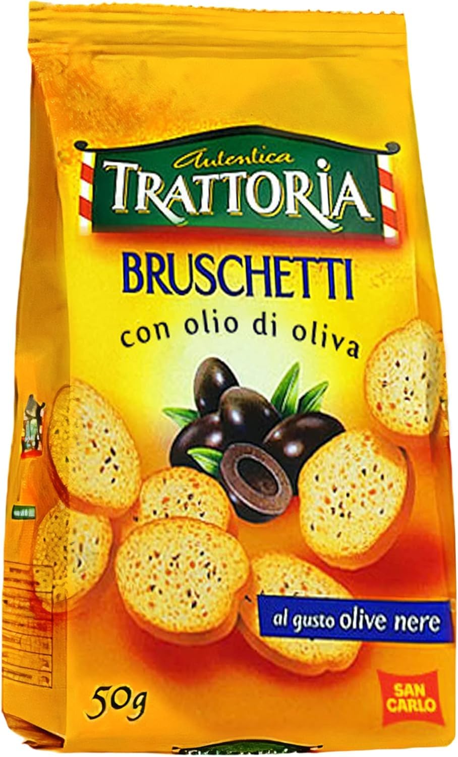 Autentica Trattoria Bruschetti Crostini al gusto di Olive Nere San Carlo, Scatola con 10 confezioni da 50g