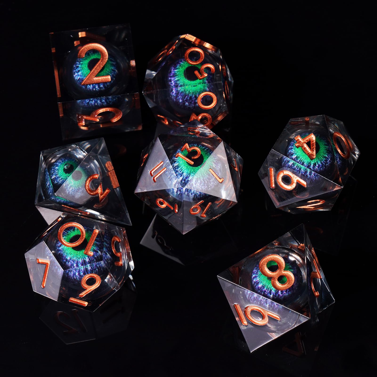 ORUZA 7 PCS Dragon Eye DND Dice Liquid Core D&D Dice Resin Sharp Edge Polyhedral D&D Dice Set for Dungeons and Dragons Role Playing Die D20 D12 D10 D8 D6 D4 D% - Image 4