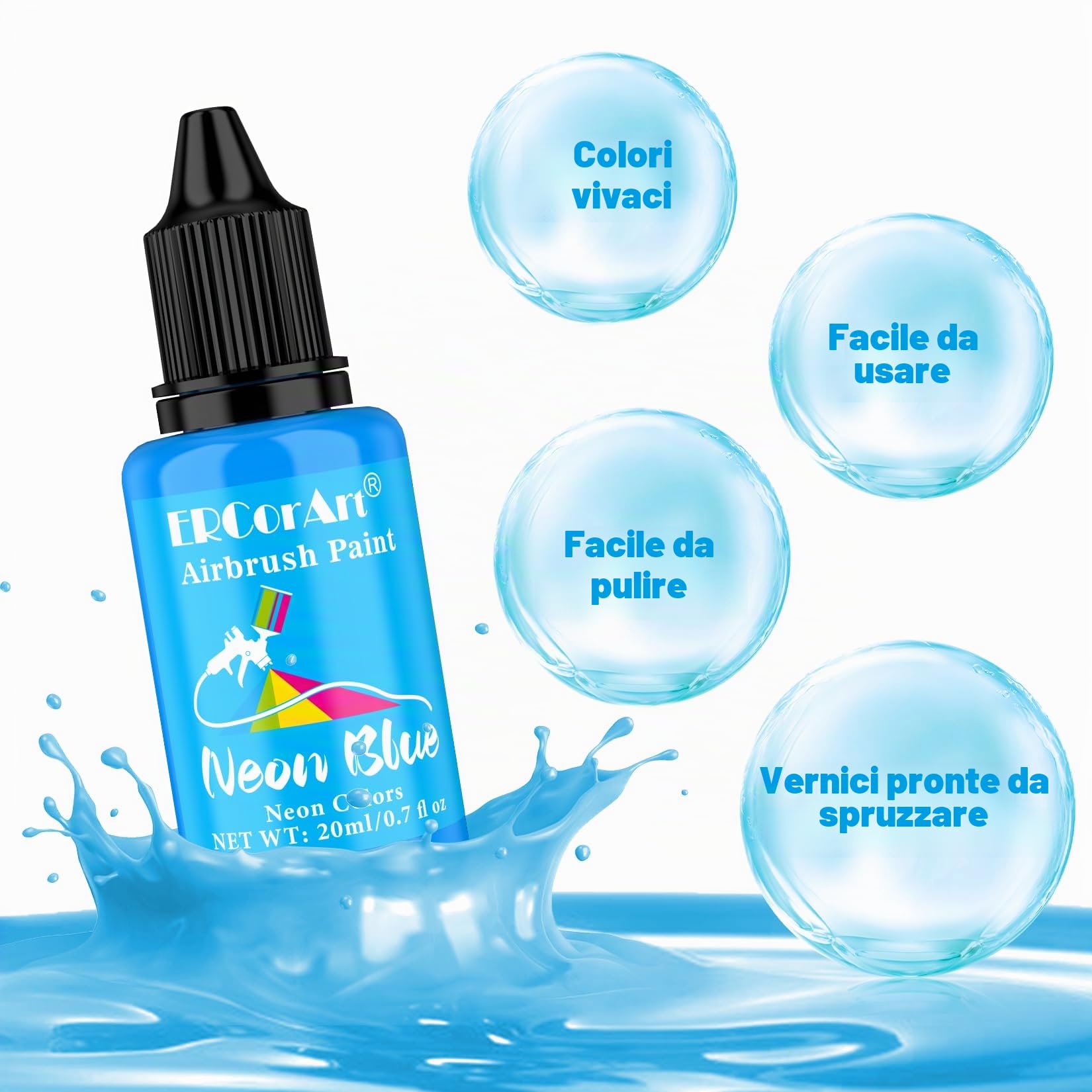 Colori per Aerografo - 30 Colori con 2 Pennelli, Aerografo per Modellismo, a Base D'acqua, Non Tossiche, Altamente Pigmentate, Set di Colori Acrilici per Legno, Modelli, Auto - 20 ml / Bottiglia