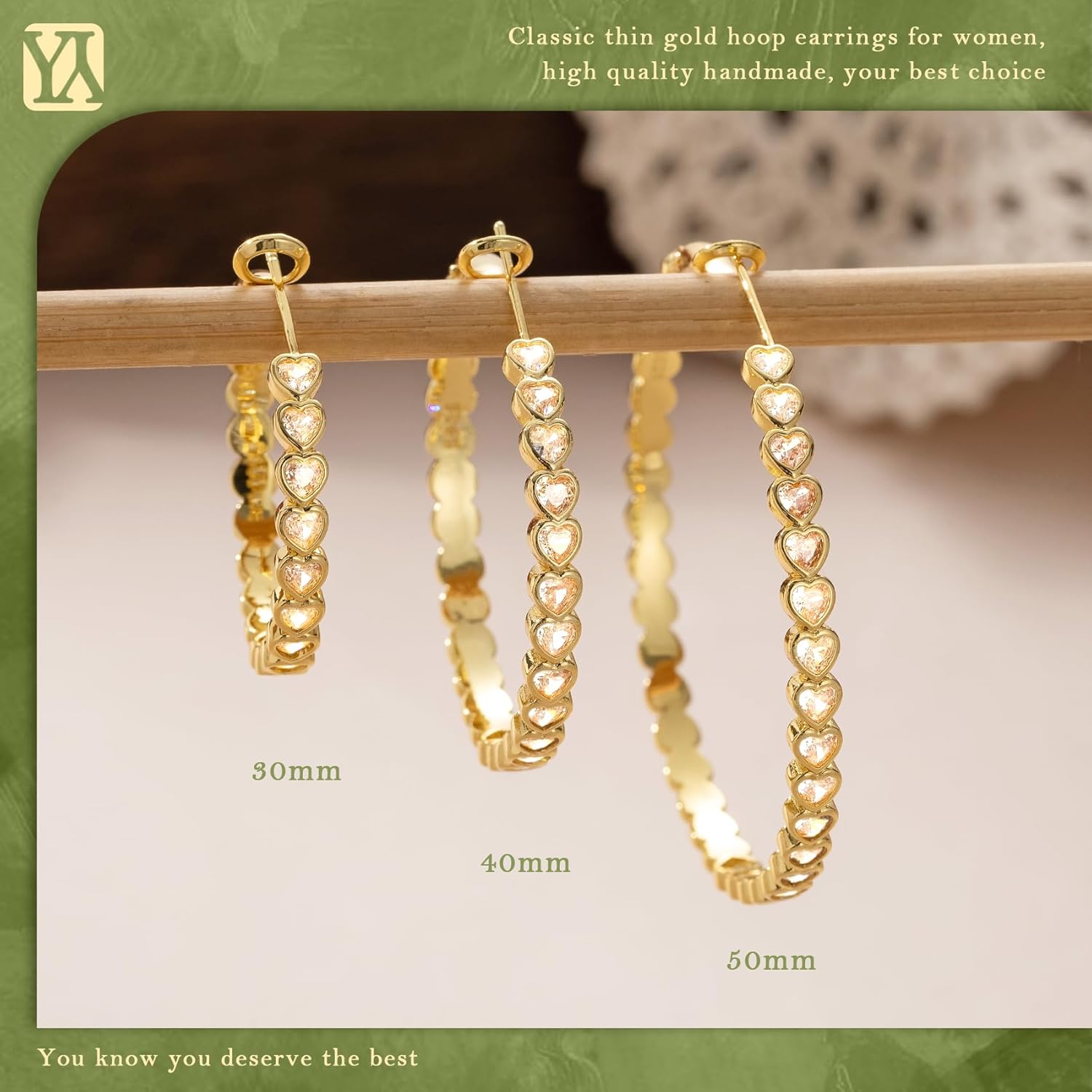 YOUNGYUE Heart 925 Sterling Silver Hoop Earrings for Women Hypoallergenic 14K Gold Plated Hoop Earring for Women Non Tarnish Large Rhinestone Hoop Earrings with Sparkly Cubic Zirconia 30/40/50mm - Image 6