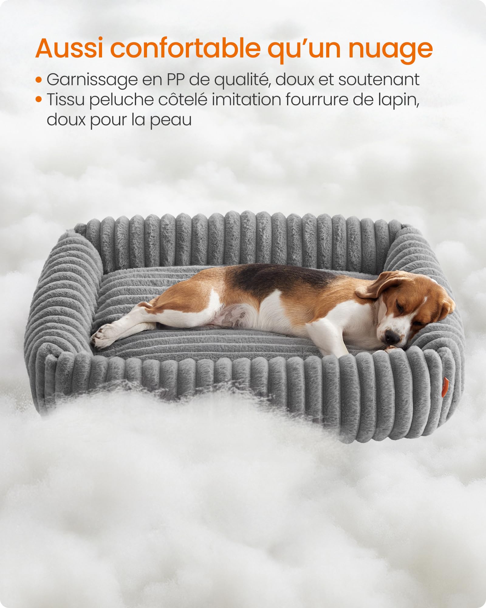 Feandrea Panier pour Chien, Panier Orthopédique de Taille Grande, Coussin Chien Lavable, Moelleux, Rembourrage Doux, 91 x 68 x 18 cm, Gris Tourterelle PGW312GD01