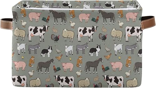 Miniatura 1 de xigua Cesta de almacenamiento de animales de granja, cesta organizadora de almacenamiento, caja de almacenamiento rectangular plegable con asas para