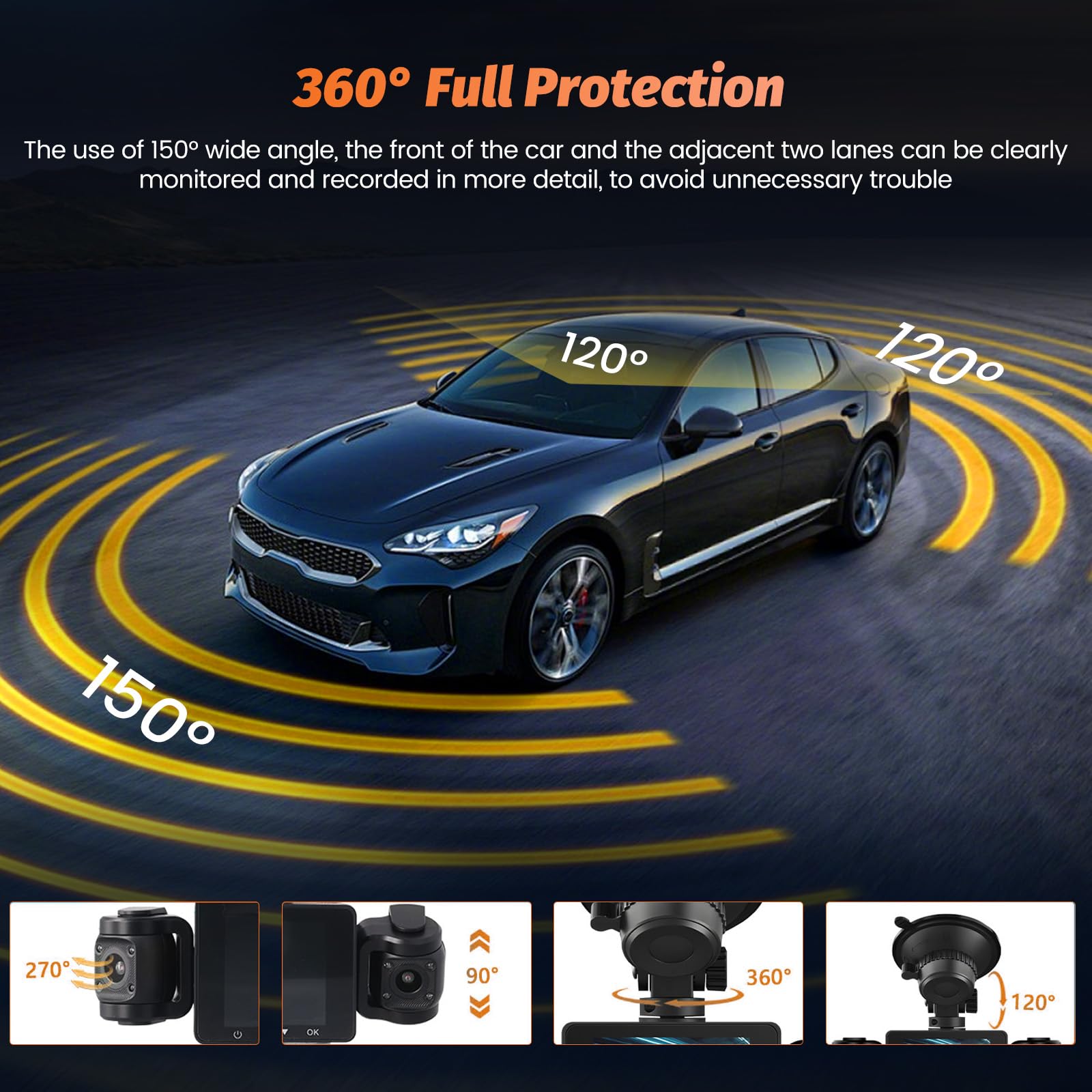 Roinvou Dash CAM 1080P 2.4'' 170 Gran Angular Tarjeta SD 64G | Vision Nocturna, Grabacion en Bucle, Sensor G, Modo Estacionamiento 24H