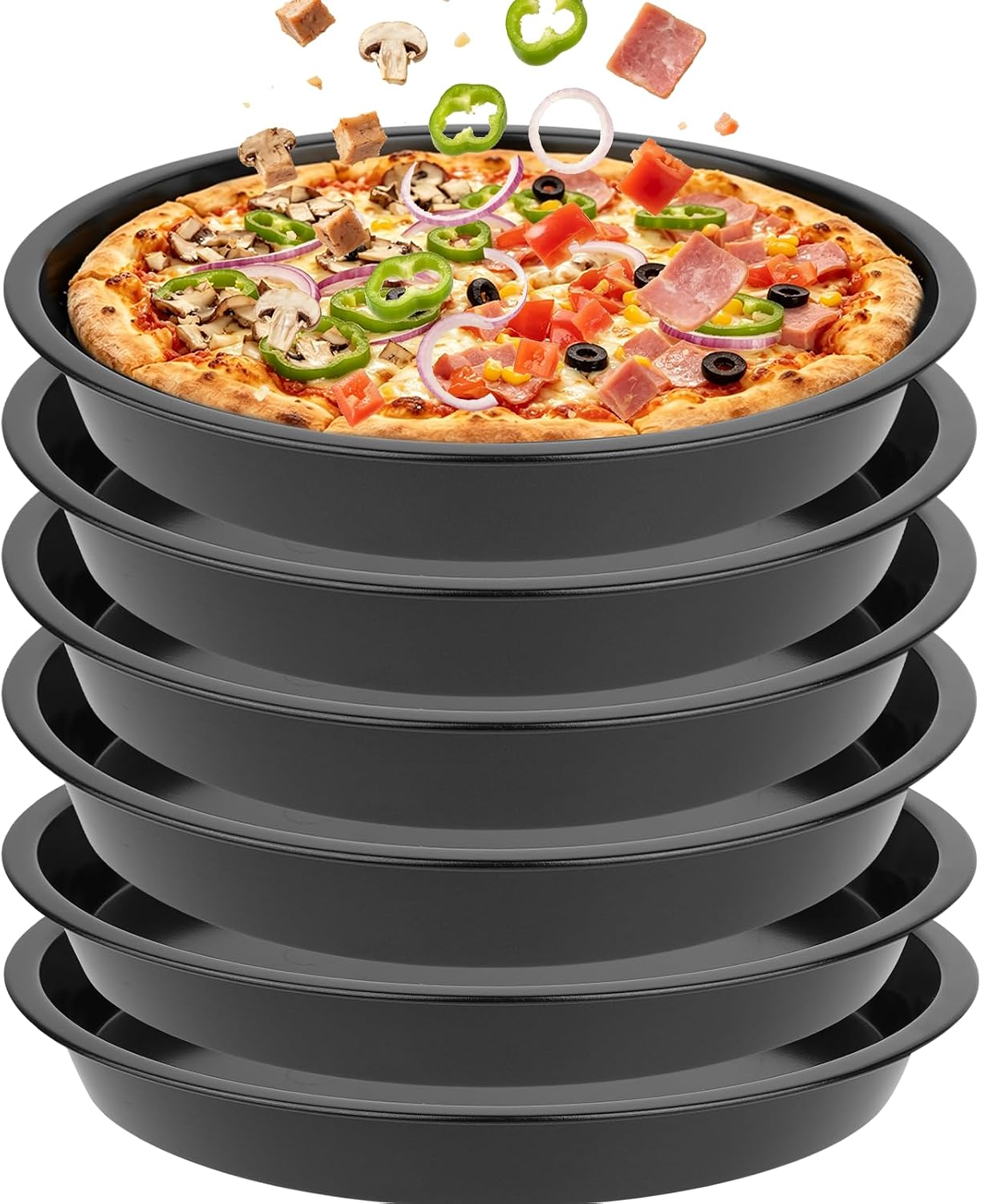 6 Pack Deep Dish Pizza Pan 8 Inch Non-Stick Pizza Pan for Oven | Round Pizza Pan Set Nonstick Carbon Steel Pizza Plates Bakeware for Chicago-Style Pizza Metal Pizza Trays for Home Kitchen