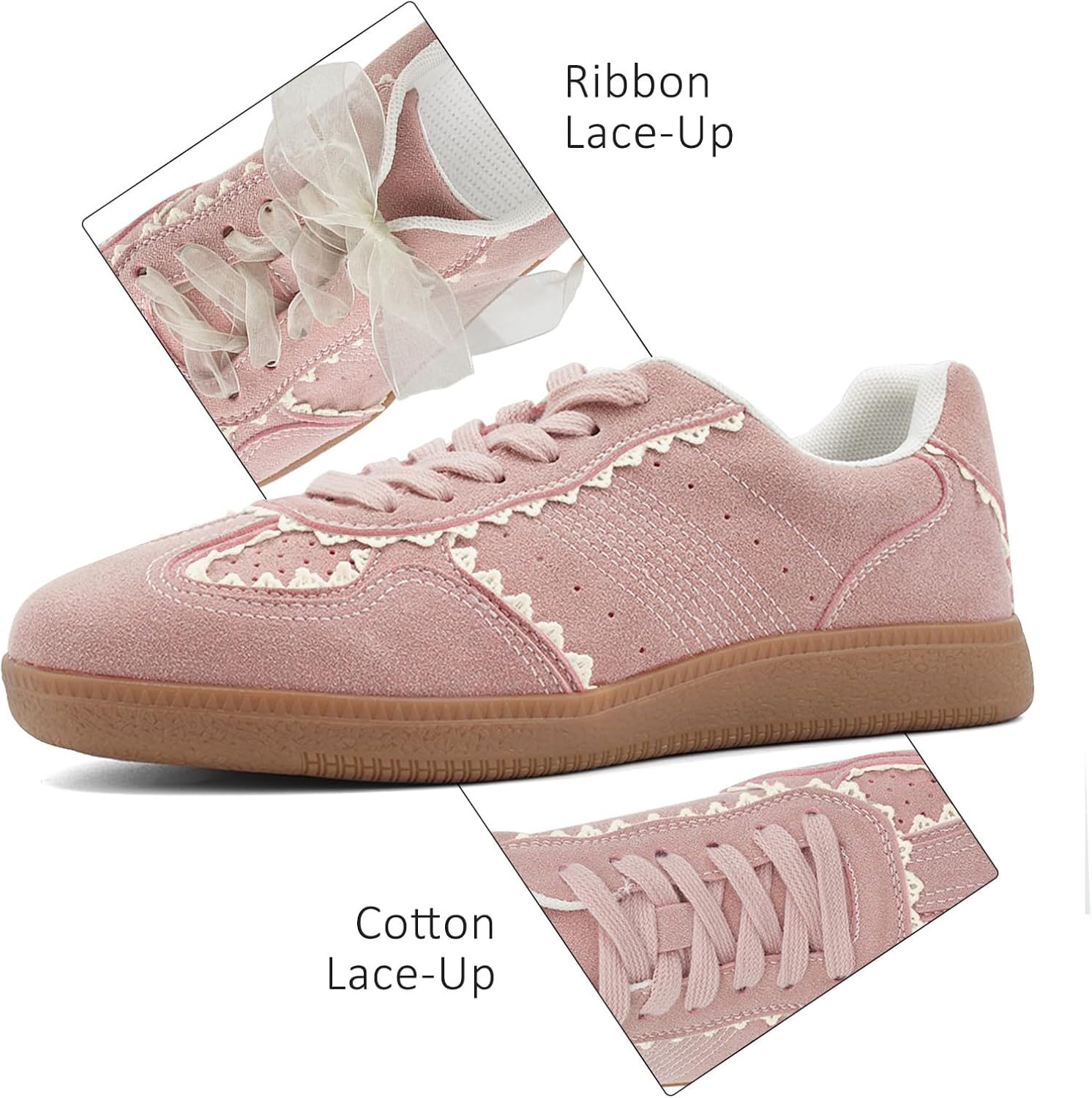 UBWDU Lace Fashion Ballet Sneakers for Women – Trendy Cute Crochet Ribbon Lace-Up Casual Spring Shoes - Image 5