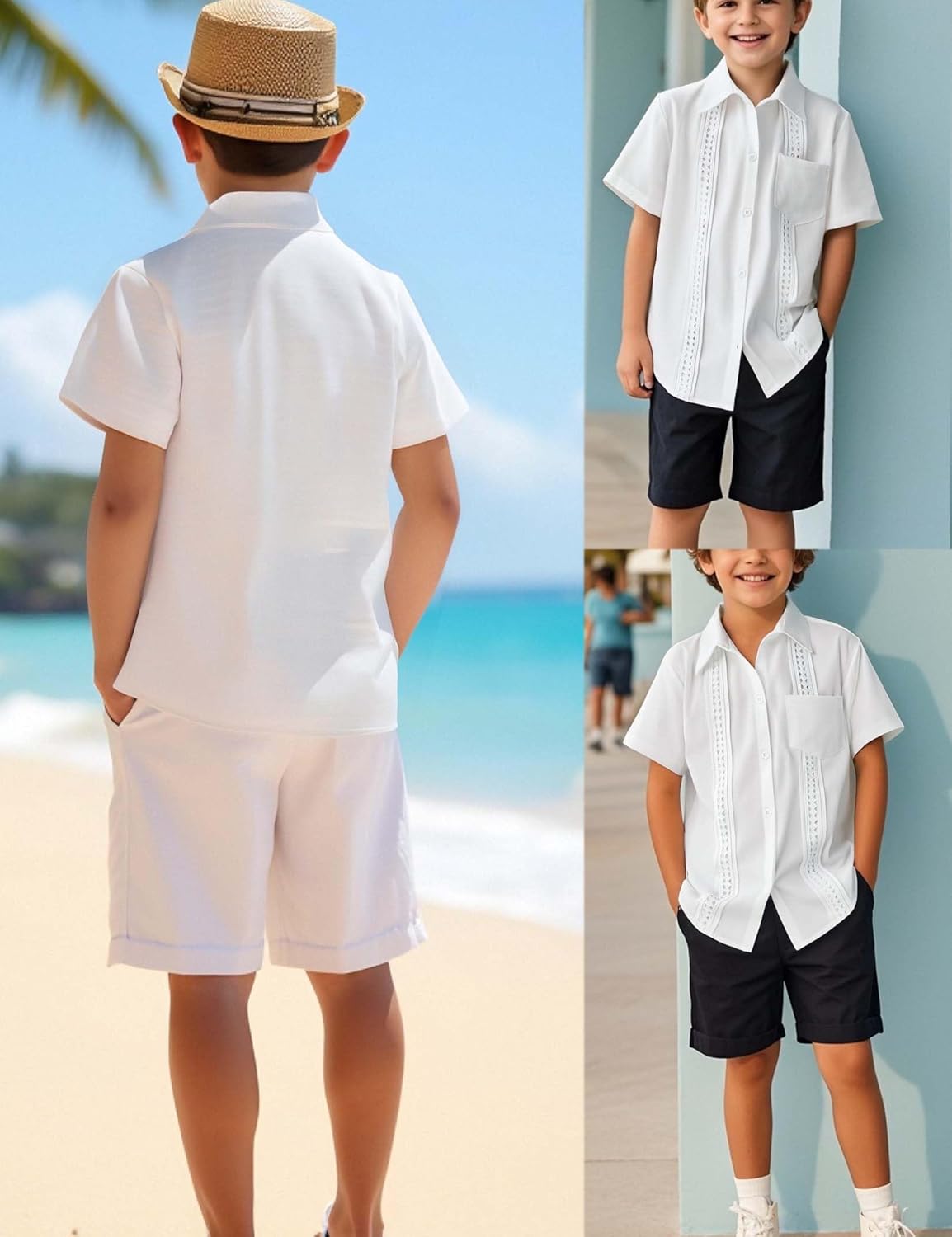 Boys Guayabera Shirt Short Sleeve Button Down Casual Linen Shirt with Pockets for Summer Hawaiian Holiday 4-13Y - Image 7