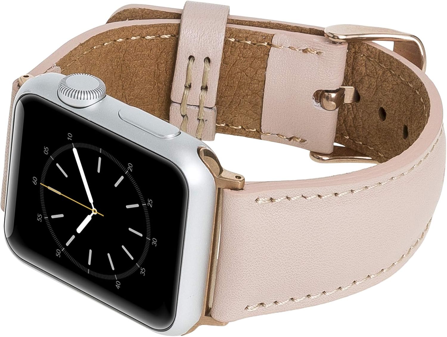 Venito Tuscany Leather Watch Band Compatible with Apple Watch 38mm 40mm - Watch Strap Designed for iwatch Series 1 2 3 4 5 6 7 SE (Nude Pink w/Rose Gold Color Connector Clasp)