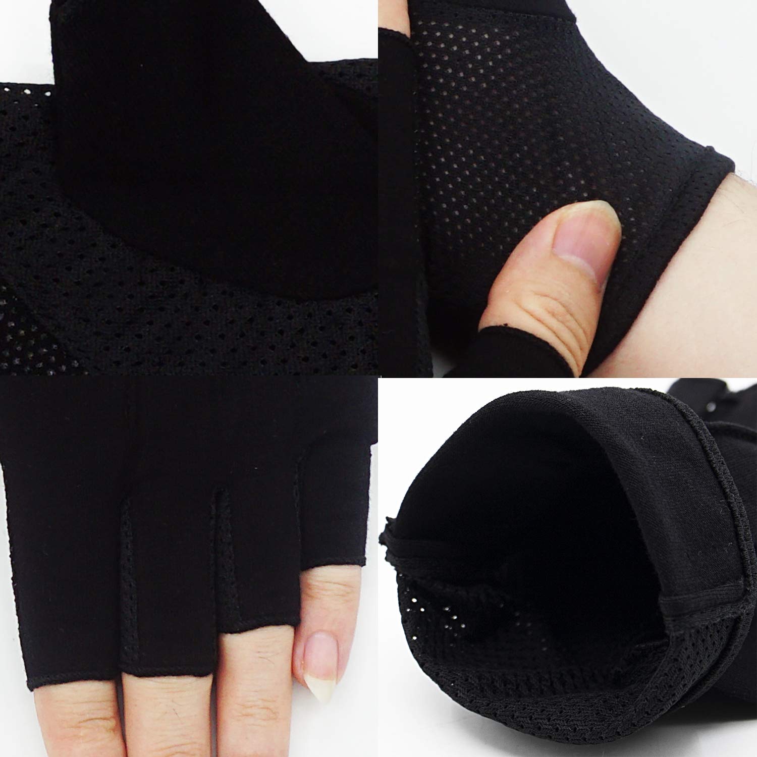 Juruaa Guanti Uomo Senza Dita - Protezione UV, Antiscivolo In Cotone Con Silicone - Unisex Per Guida, Trekking, Smartphone - 4