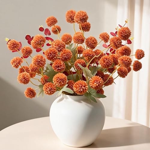 12 Pcs Artificial Pompon Mum Silk Flowers with 2 Pcs