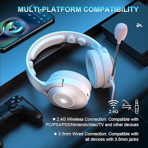 Miniatura 3 de YOTMS Auriculares inalámbricos para juegos para PC PS5 Ps4, auriculares con micrófono de cancelación de ruido, sonido envolvente de 30 horas y 7.1