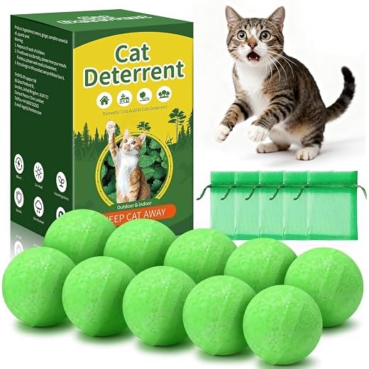 Cat Deterrent Outdoor & Indoor,Natural Cat Repellent Essential Oils Ball Anti Cat Scratch for Furniture, Keep Cats Off Yard Garden Lawn Plants Trash Can,Keep Cats Away (10)