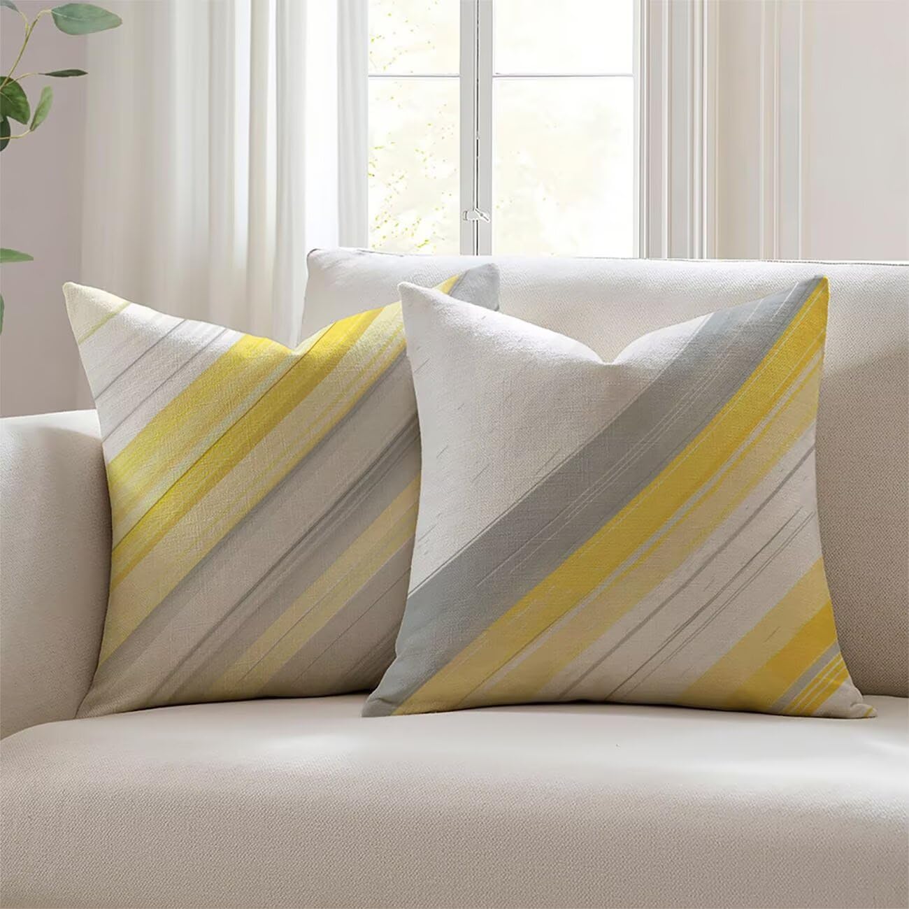 Housse de coussin 60x60cm imperméable en aspect lin pour canapé et jardin