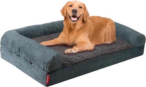 Camas para perros grandes, cama ortopédica de espuma viscoelástica para perros, sofá de felpa acogedor para perros con funda extraíble lavable y