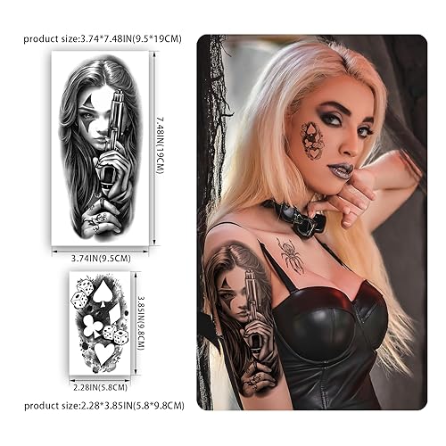 Miniatura 3 de 77 hojas de tatuajes temporales chicanos grandes, tatuajes falsos de gángster de Guadalupe Chicana, Día de los Muertos, estilo Lowrider Cultura