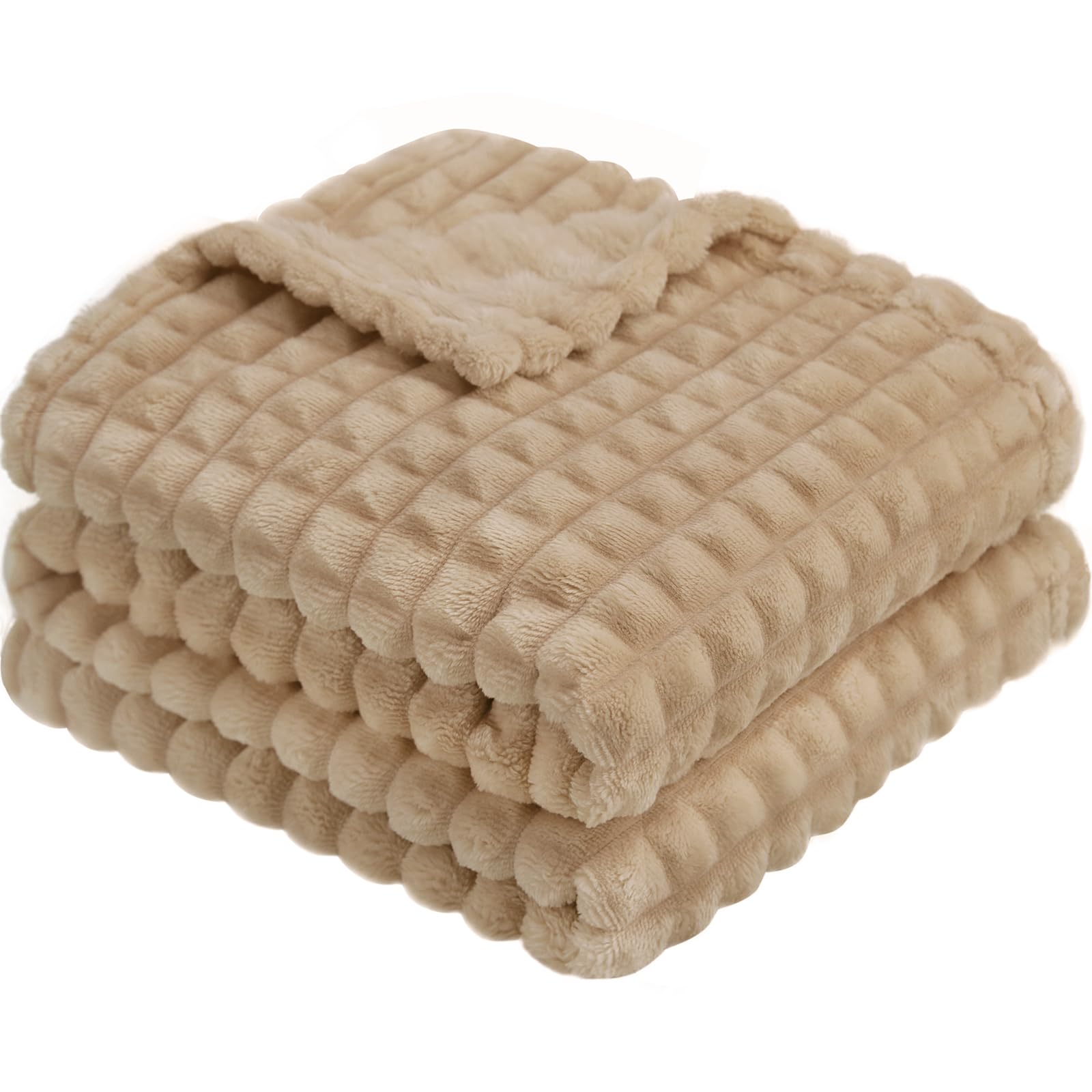HOMRITAR Baby Blanket for Boys 3D Square Grid Design Super Soft Fuzzy Cozy Warm Toddler Blanket Plush Fluffy Receiving Blankets for Newborn Infant Nursery or Stroller Tan 30 x 40 Inch