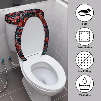 Toilet Lid Dust Cover,Red Roses Toilet Lid Cover and Toilet Tank Lid Cover 2 Pcs Set,Stylish Bathroom Decor Essentials