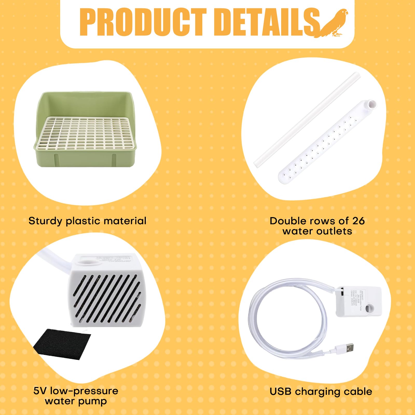 Bañera de baño para pájaros Baño automático para pájaros con bomba, bebedero para pájaros baño accesorios de ducha para periquitos, pájaros, loro (verde, L)
