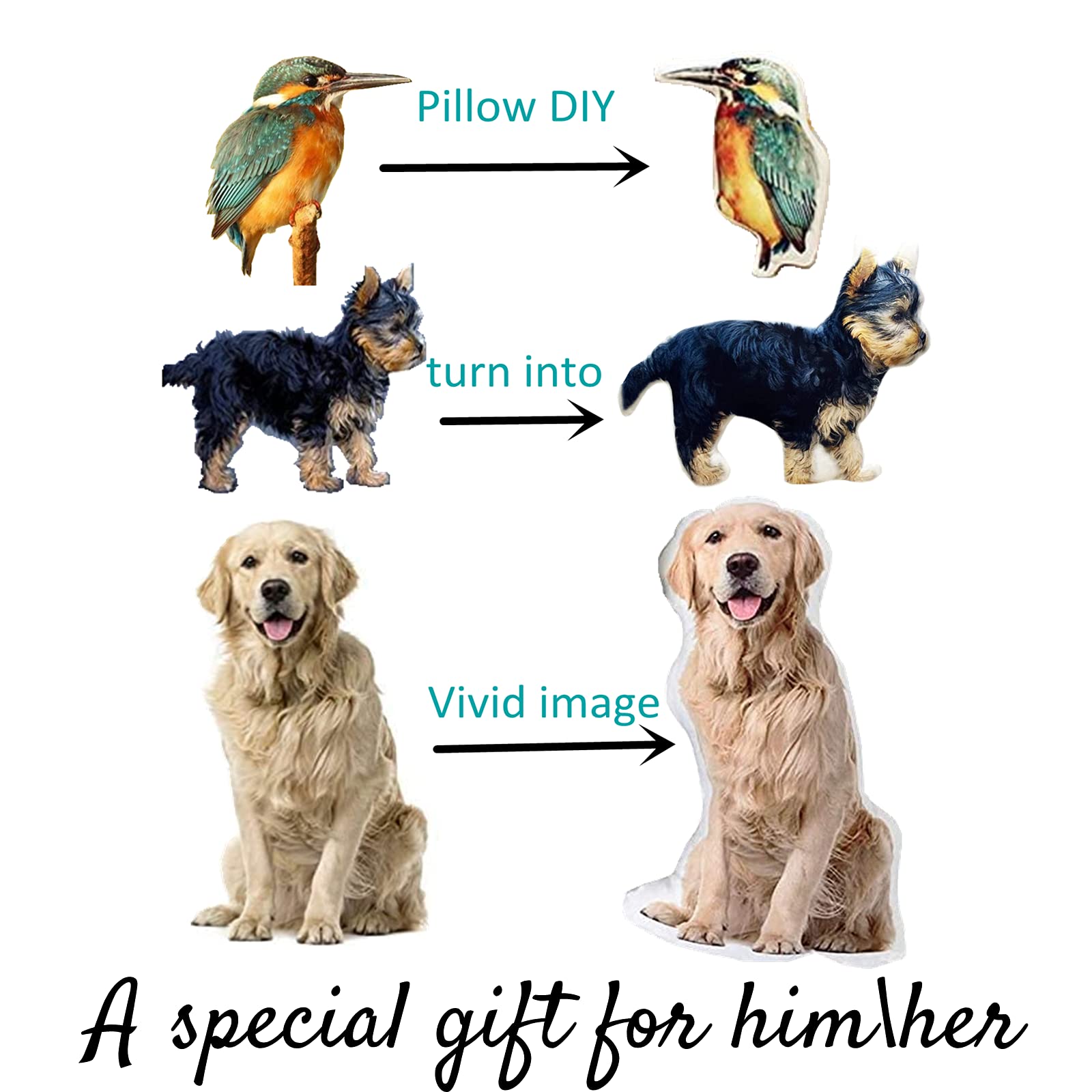 Bemobeauty Personalized Shaped Pillow with Photo as Gifts for Birthday Christmas Valentine Day, Custom 3D Printing Pillow as from Daughter Son, Unique Special Day Birthday Gift