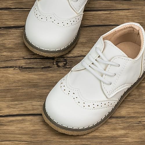 Miniatura 6 de Meckior Zapatos de vestir negros para niños y niñas, zapatos Oxford para boda, iglesia, zapatos de vestir de piel sintética, con cordones, uniforme