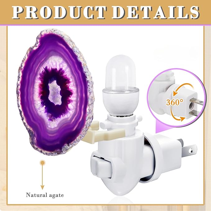 Hortsun Hortsun Stone Nightlight Plug into Wall Christmas Agate Night Light Agate Slice Light Crystal with Switch Home Decor Hallway Lights, Nightlight for Toilet Kitchen Bedroom(Purple) photo 3